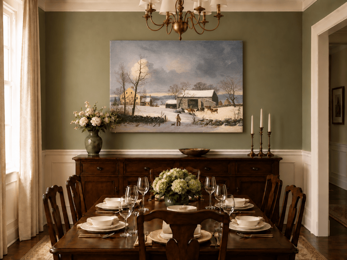 Landscape Oil Painting - Winter Farmhouse Snow Scene