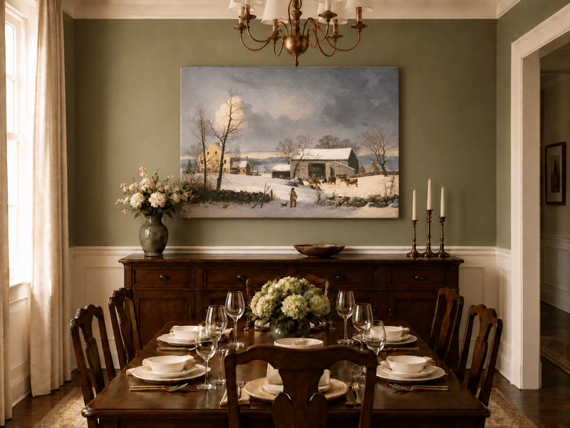 Landscape Oil Painting - Winter Farmhouse Snow Scene