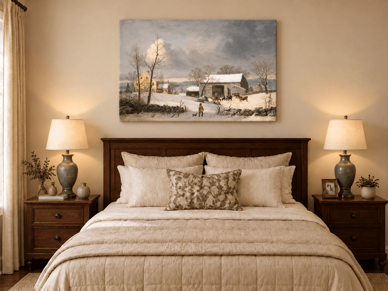 Landscape Oil Painting - Winter Farmhouse Snow Scene