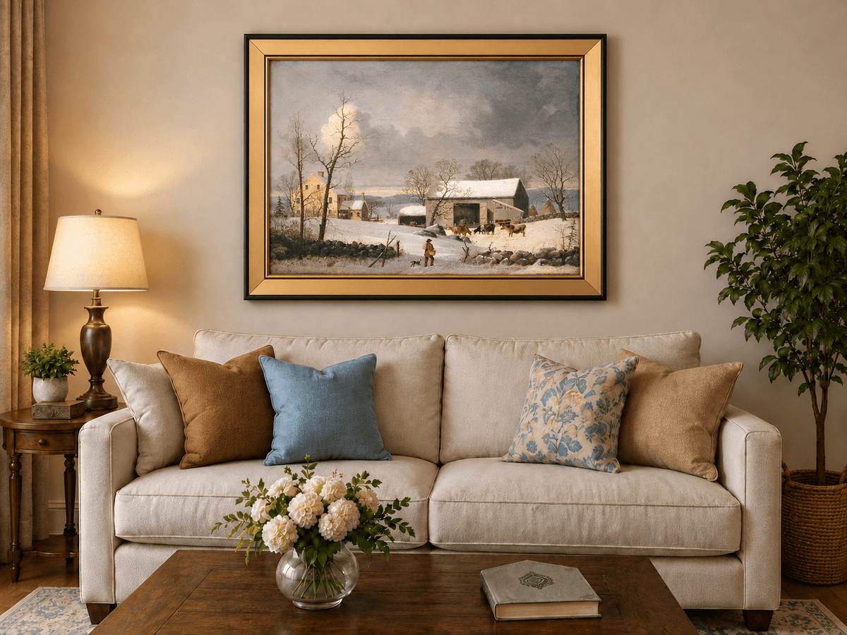 Landscape Oil Painting - Winter Farmhouse Snow Scene