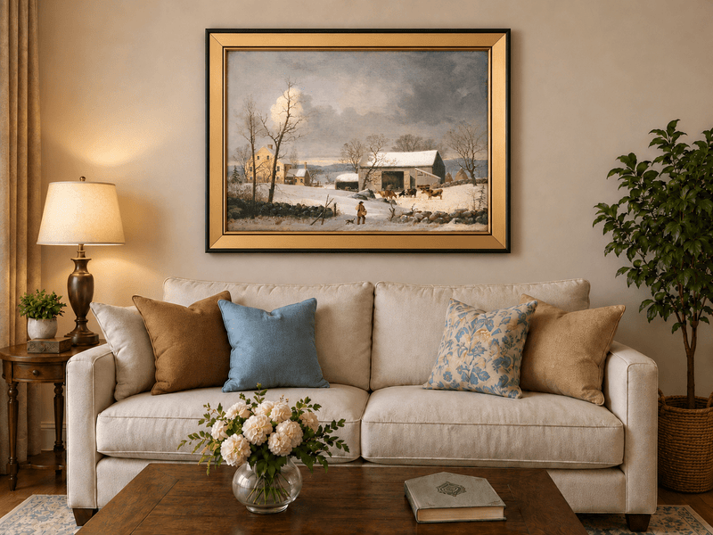 Landscape Oil Painting - Winter Farmhouse Snow Scene
