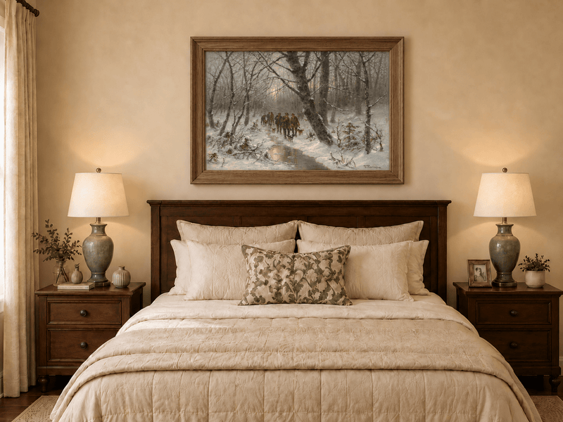 Landscape Oil Painting - Winter Forest Hunting