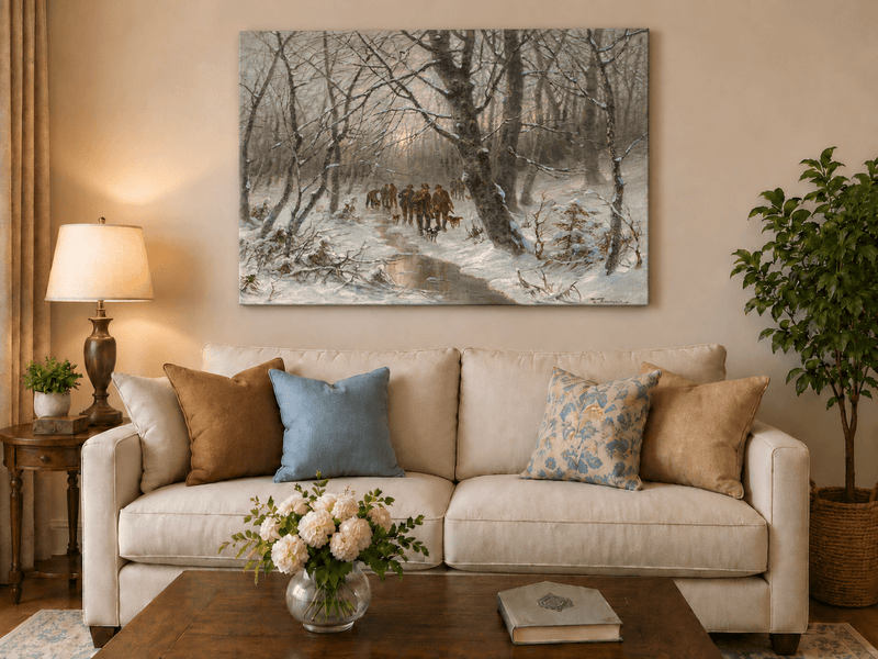 Landscape Oil Painting - Winter Forest Hunting