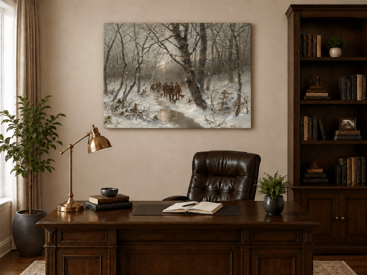 Landscape Oil Painting - Winter Forest Hunting