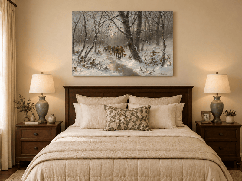 Landscape Oil Painting - Winter Forest Hunting