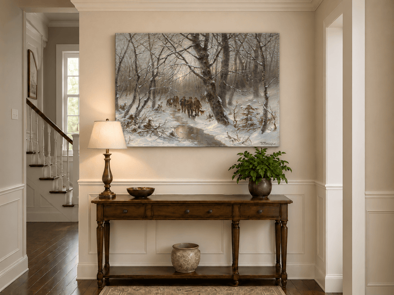 Landscape Oil Painting - Winter Forest Hunting