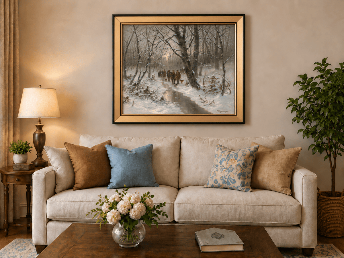 Landscape Oil Painting - Winter Forest Hunting