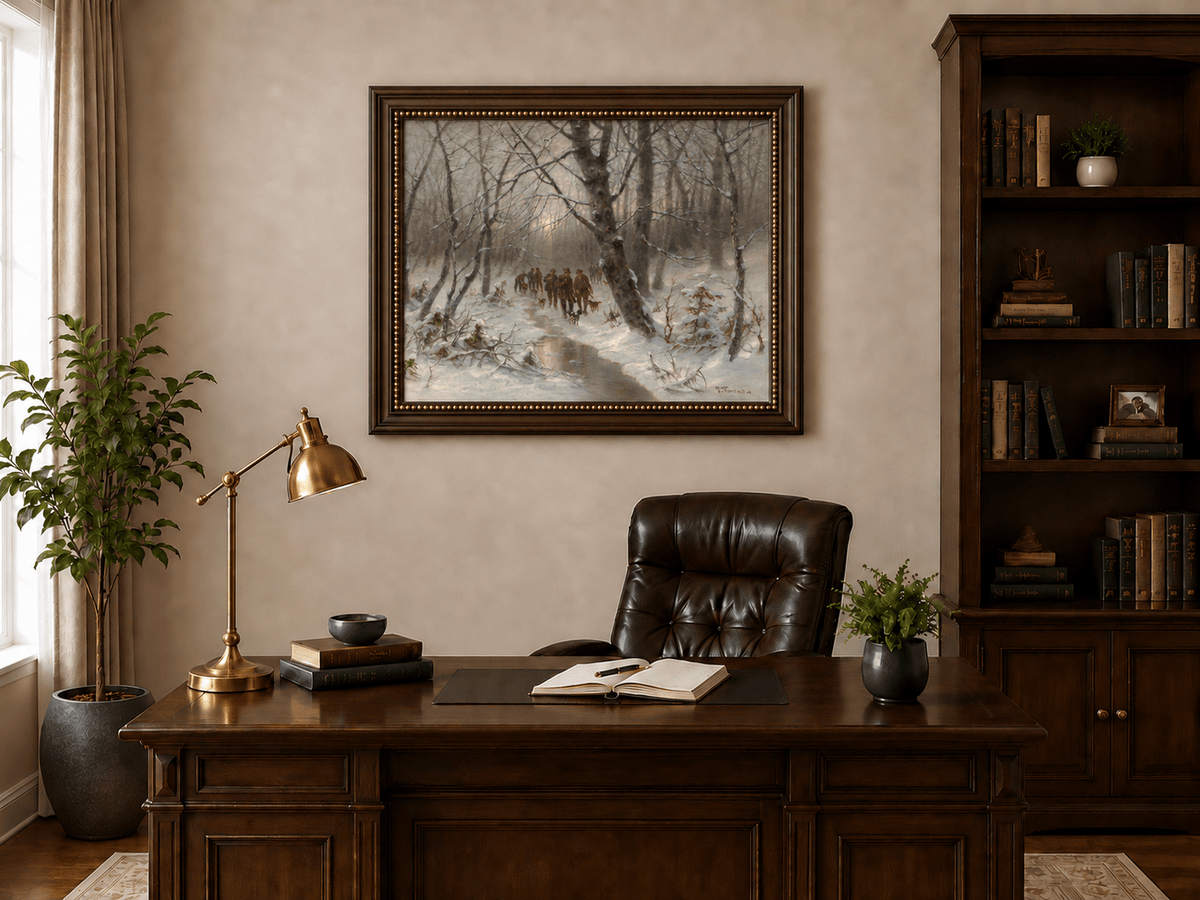Landscape Oil Painting - Winter Forest Hunting