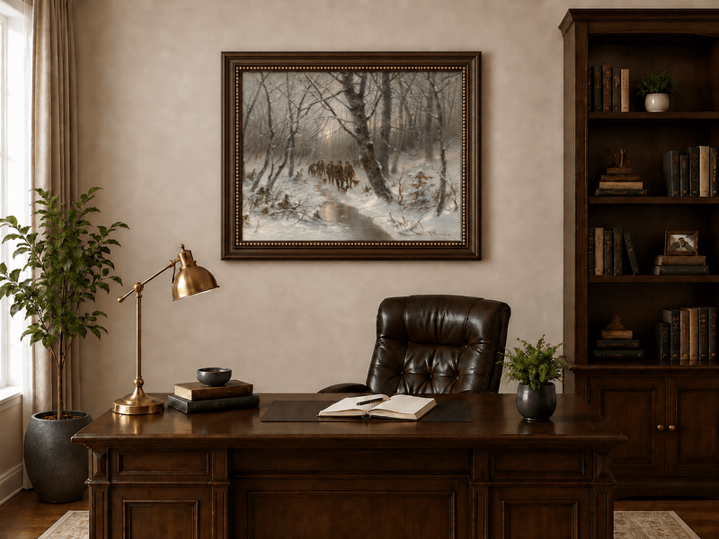 Landscape Oil Painting - Winter Forest Hunting