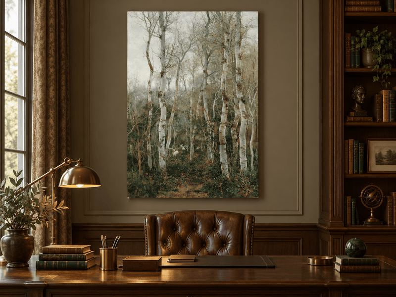 Landscape Oil Painting - Winter Forest with Birch Trees