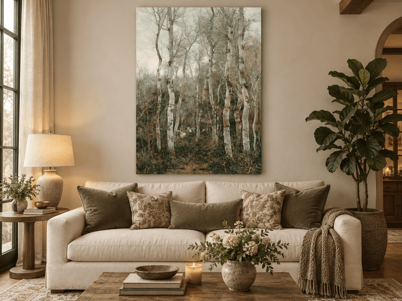 Landscape Oil Painting - Winter Forest with Birch Trees