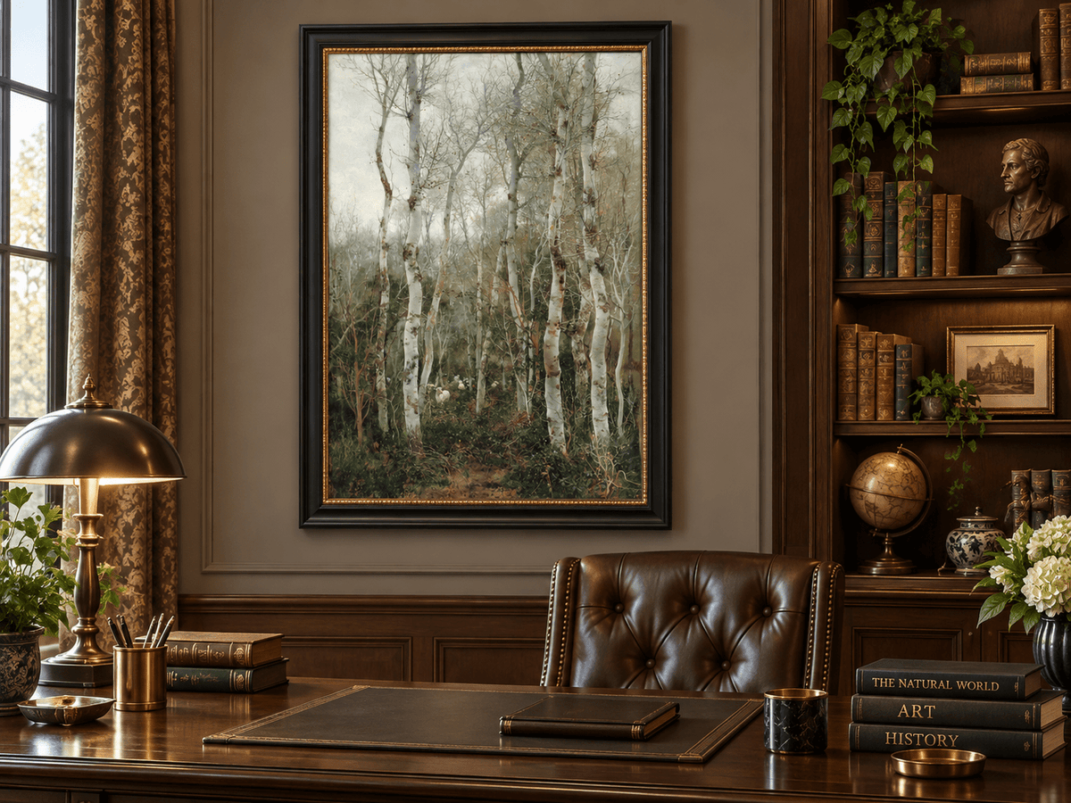 Landscape Oil Painting - Winter Forest with Birch Trees