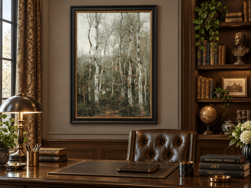 Landscape Oil Painting - Winter Forest with Birch Trees