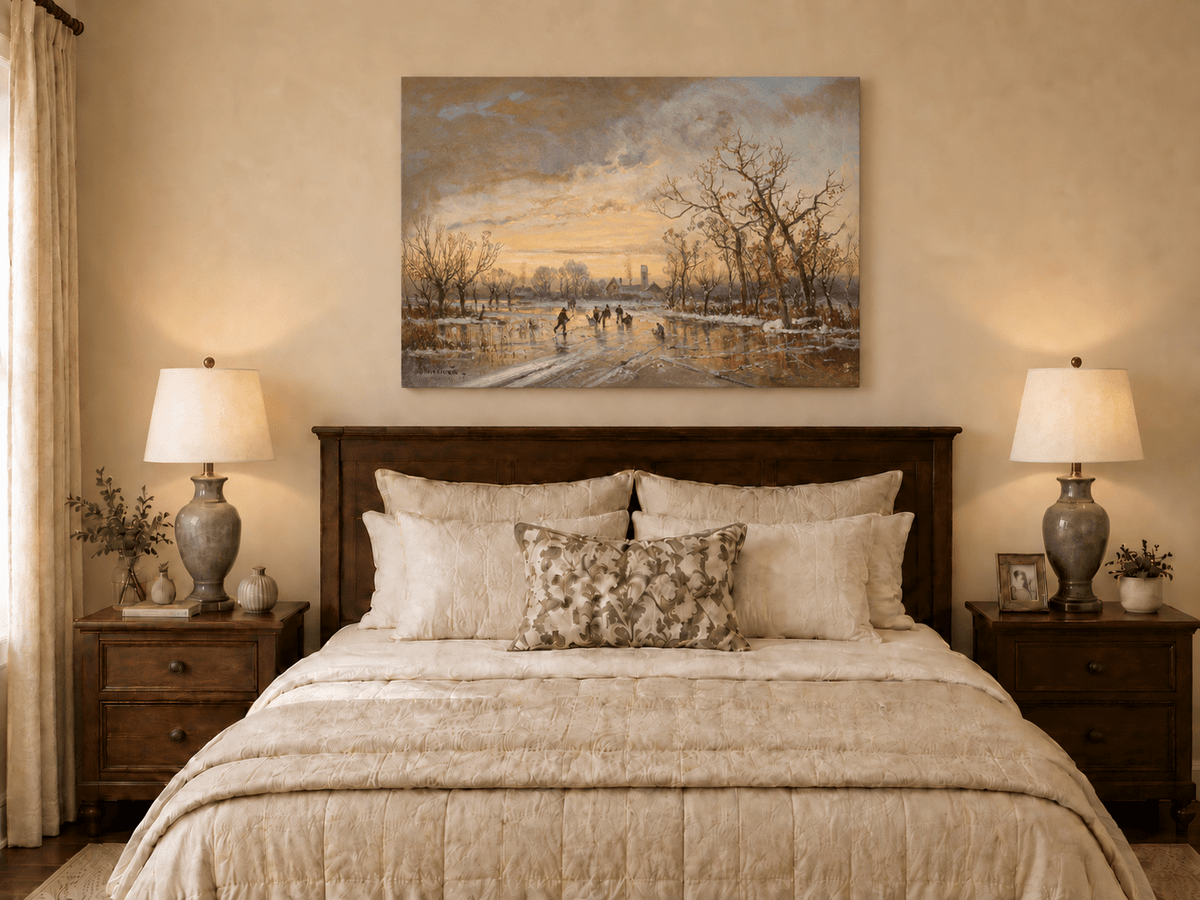 Landscape Oil Painting - Winter Ice | Skating at Sunset