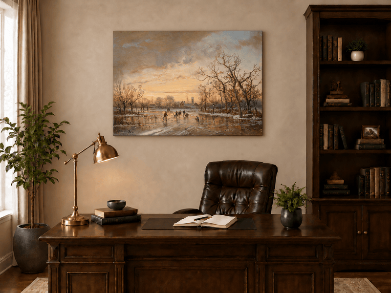 Landscape Oil Painting - Winter Ice | Skating at Sunset