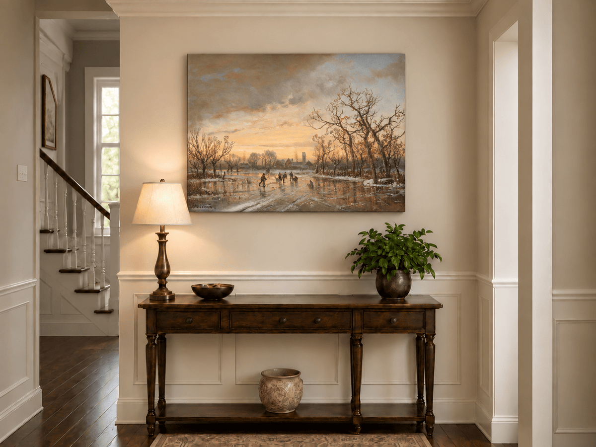 Landscape Oil Painting - Winter Ice | Skating at Sunset