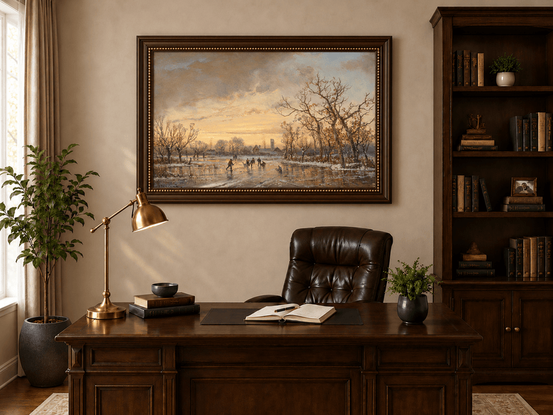 Landscape Oil Painting - Winter Ice | Skating at Sunset
