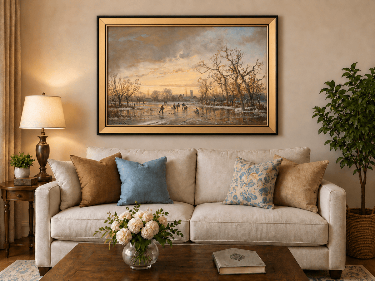 Landscape Oil Painting - Winter Ice | Skating at Sunset