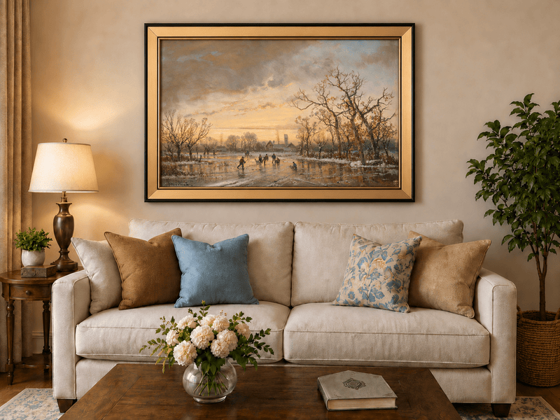 Landscape Oil Painting - Winter Ice | Skating at Sunset