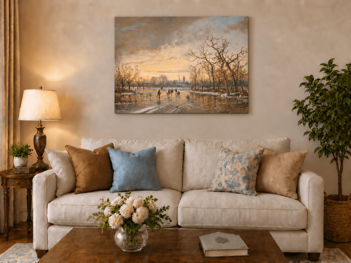Landscape Oil Painting - Winter Ice | Skating at Sunset