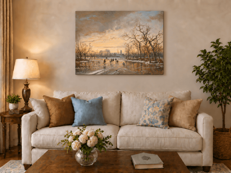 Landscape Oil Painting - Winter Ice | Skating at Sunset