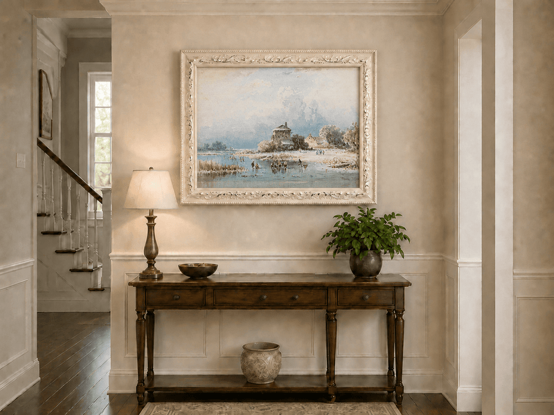 Peinture à l'huile de paysage - Gouffre rocheux spectaculaire avec personnages