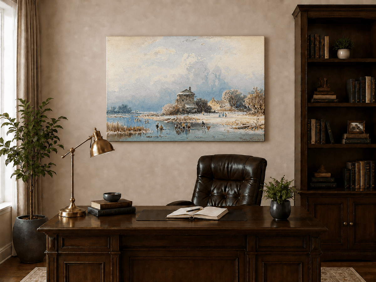 Peinture à l'huile de paysage - Gouffre rocheux spectaculaire avec personnages