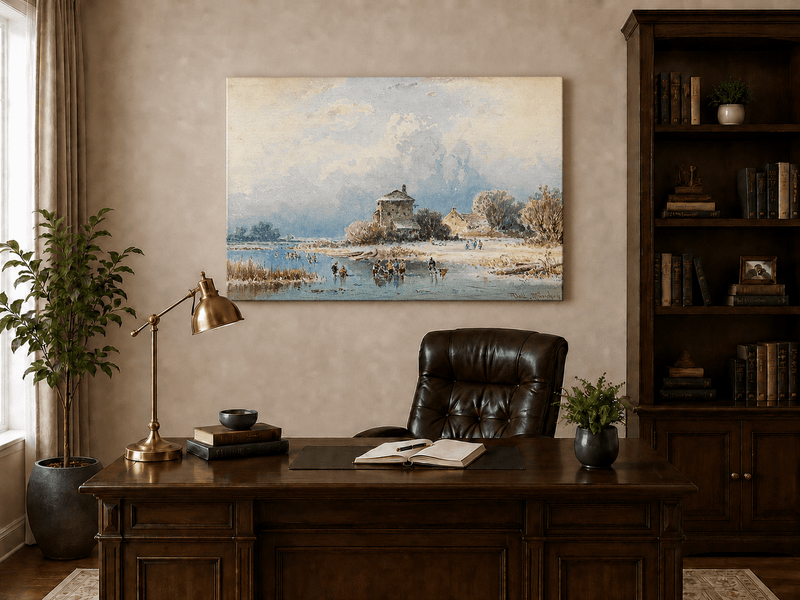 Peinture à l'huile de paysage - Gouffre rocheux spectaculaire avec personnages