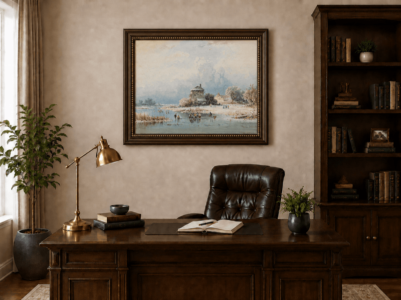 Peinture à l'huile de paysage - Gouffre rocheux spectaculaire avec personnages