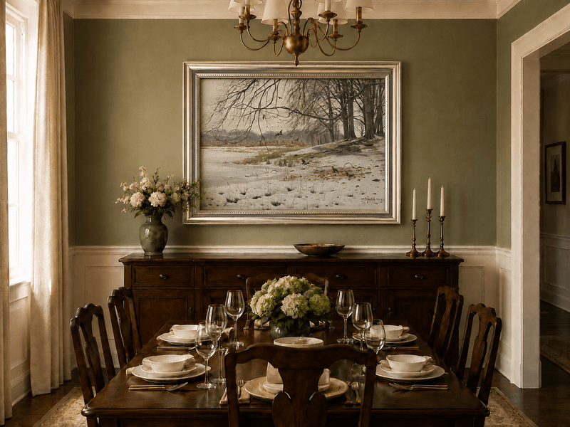 Landscape Oil Painting - Winter Riverside with Birds