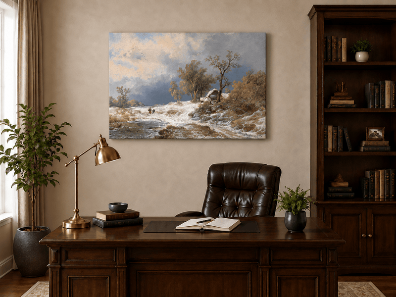 Landscape Oil Painting - Winter Rural Snow, Trees & Partly Frozen