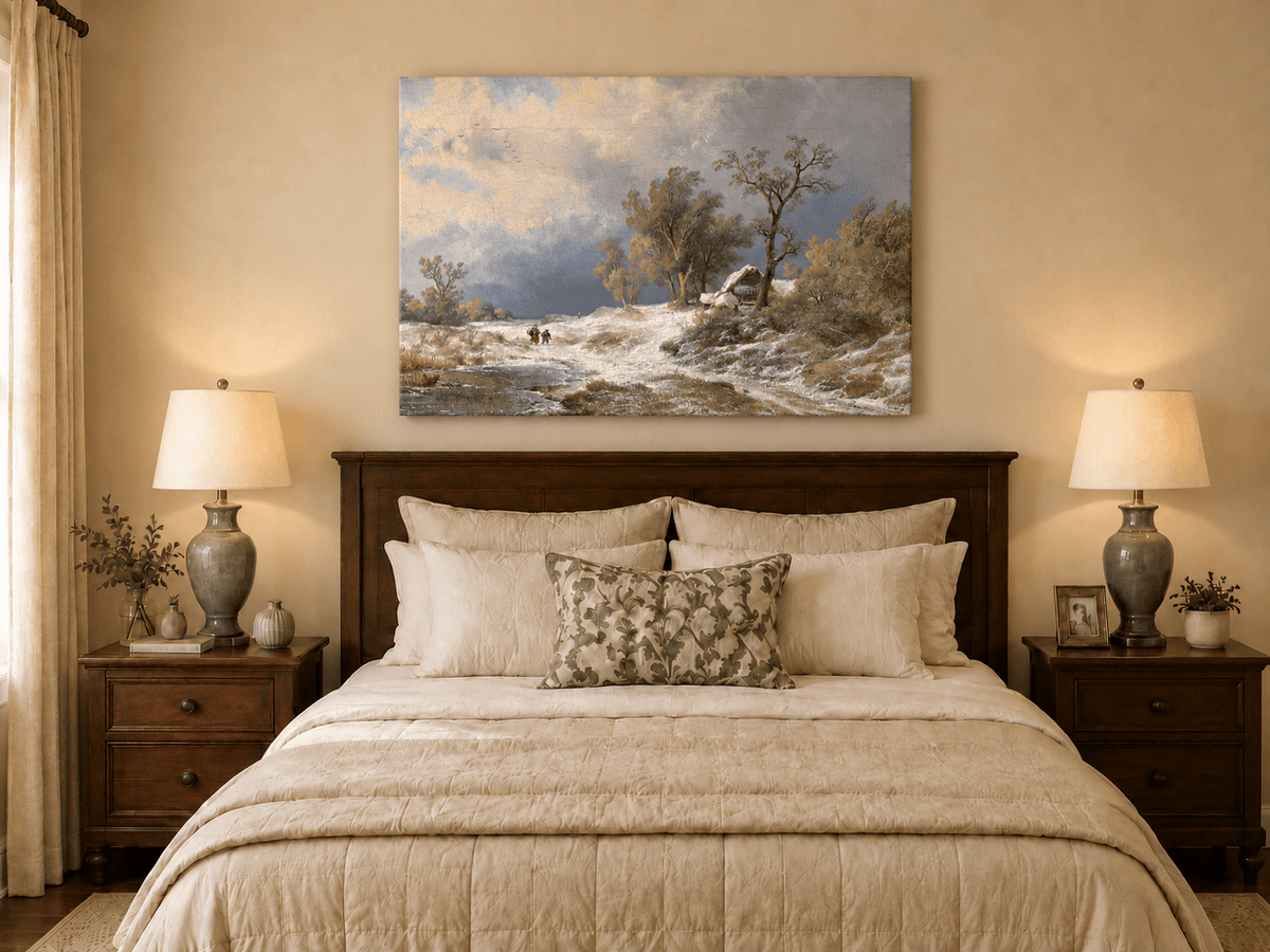 Landscape Oil Painting - Winter Rural Snow, Trees & Partly Frozen