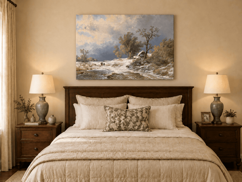 Landscape Oil Painting - Winter Rural Snow, Trees & Partly Frozen