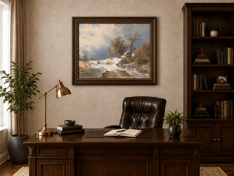 Landscape Oil Painting - Winter Rural Snow, Trees & Partly Frozen