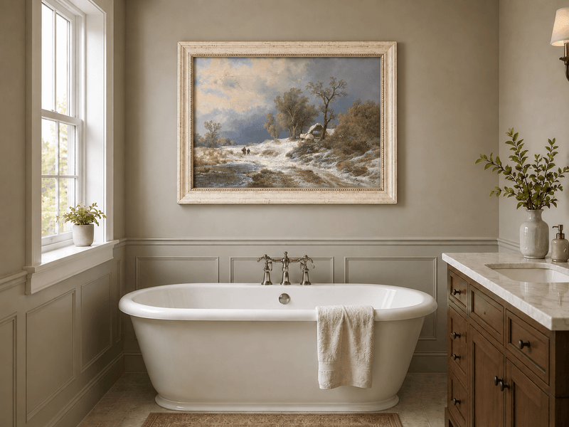 Landscape Oil Painting - Winter Rural Snow, Trees & Partly Frozen