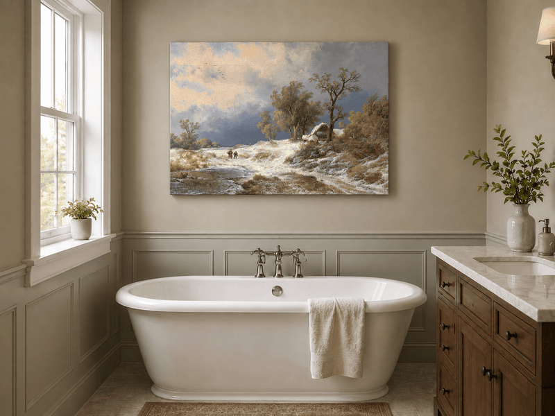 Landscape Oil Painting - Winter Rural Snow, Trees & Partly Frozen