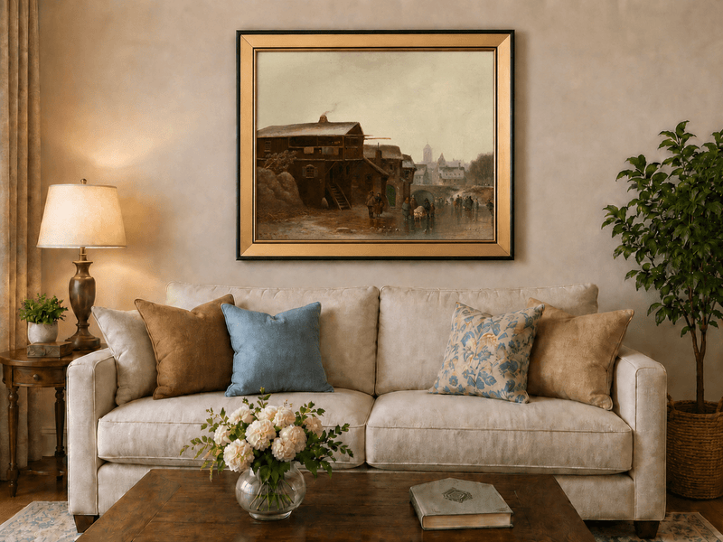 Landscape Oil Painting - Winter Skaters by Old Town Bridge