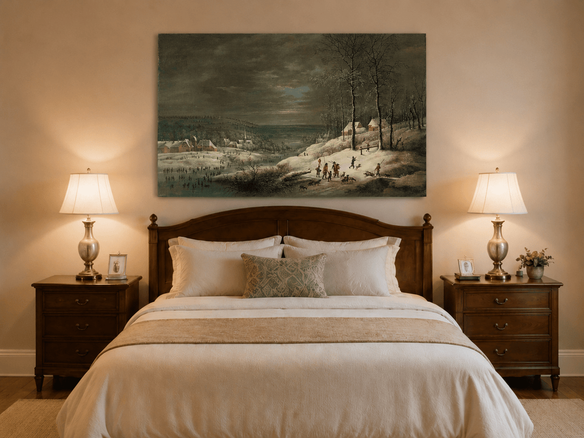 Peinture à l'huile de paysage - Village côtier avec phare et coucher de soleil