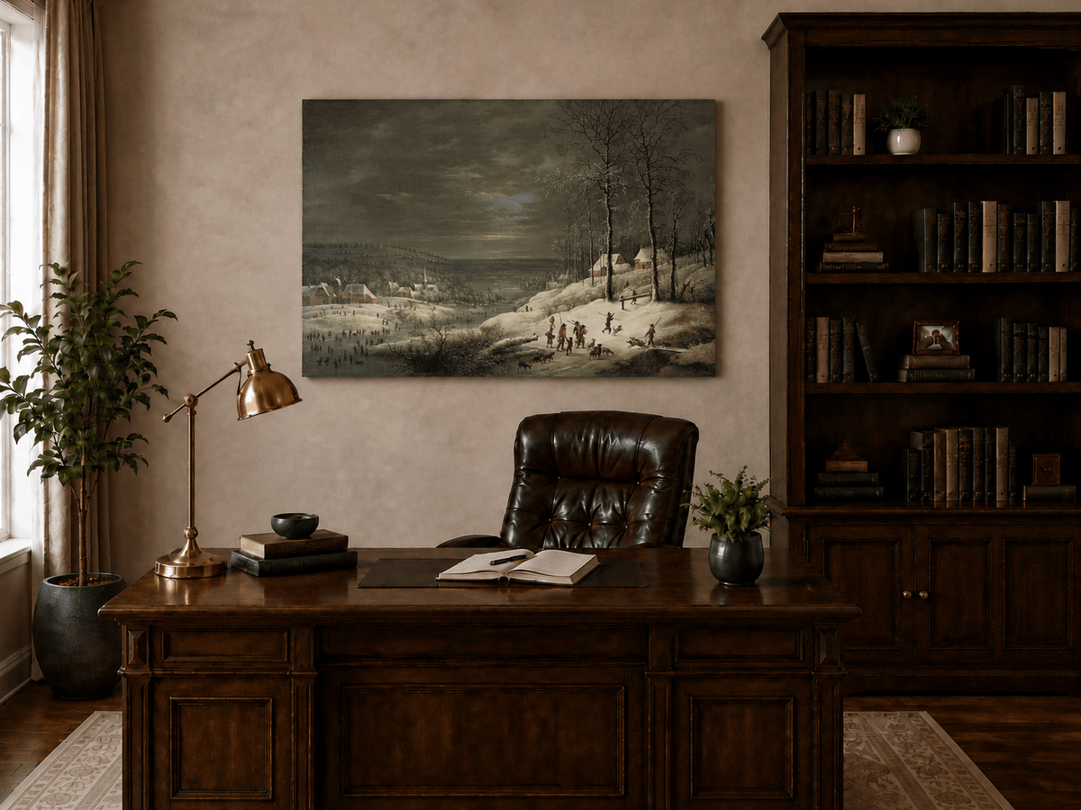 Peinture à l'huile de paysage - Village côtier avec phare et coucher de soleil