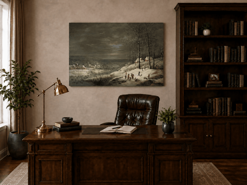 Peinture à l'huile de paysage - Village côtier avec phare et coucher de soleil