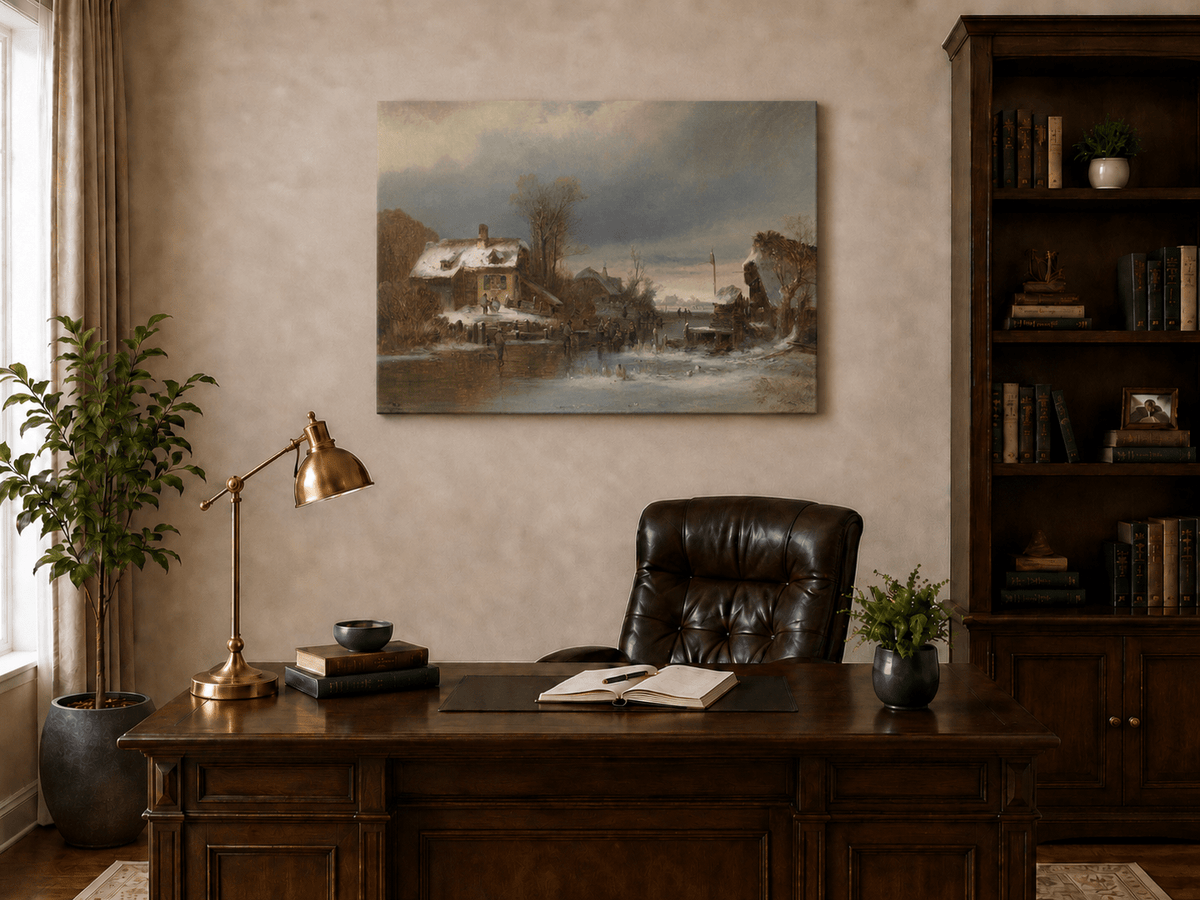 Peinture à l'huile de paysage - Gouffre rocheux spectaculaire avec personnages