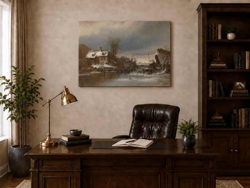 Peinture à l'huile de paysage - Gouffre rocheux spectaculaire avec personnages