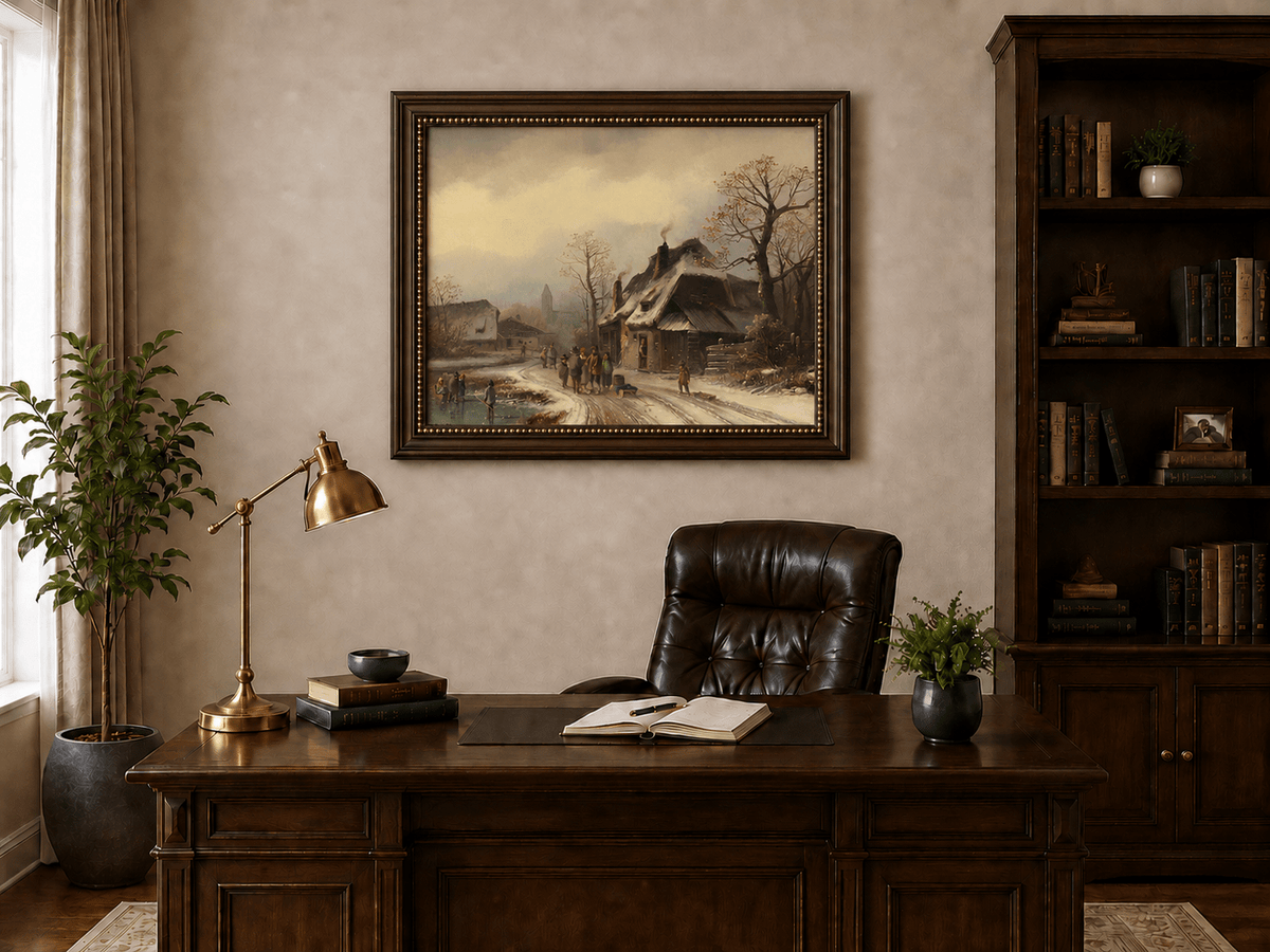 Peinture à l'huile de paysage - Gouffre rocheux spectaculaire avec personnages