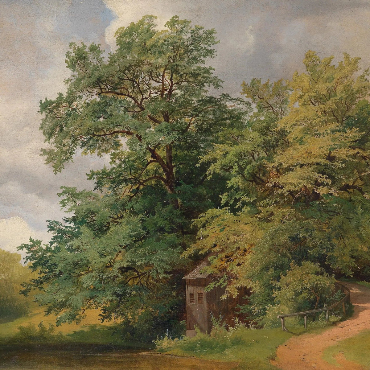 Landscape Oil Painting - Wooded Area with Cabin & Path - Oil Painting Haven