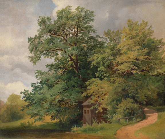 Landscape Oil Painting - Wooded Area with Cabin & Path - Oil Painting Haven