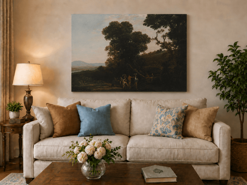 Landscape Oil Painting - Wooded Hillside with Figures Wall Art