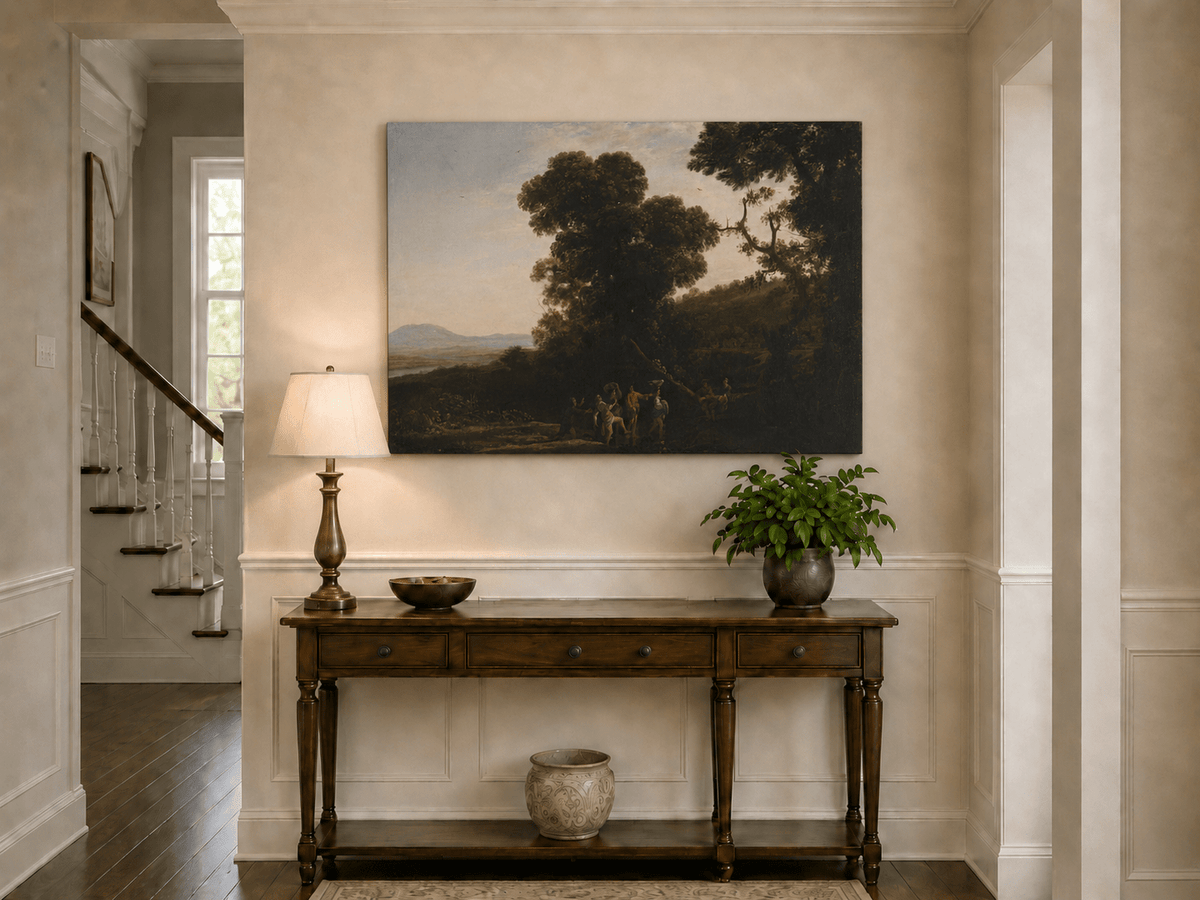 Landscape Oil Painting - Wooded Hillside with Figures Wall Art