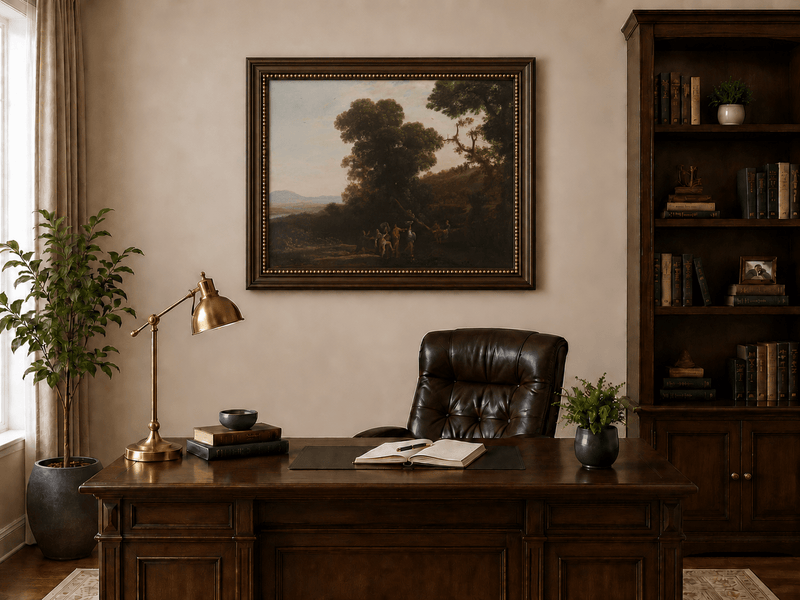 Landscape Oil Painting - Wooded Hillside with Figures Wall Art