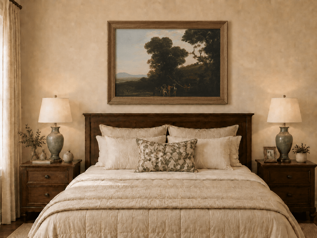Landscape Oil Painting - Wooded Hillside with Figures Wall Art
