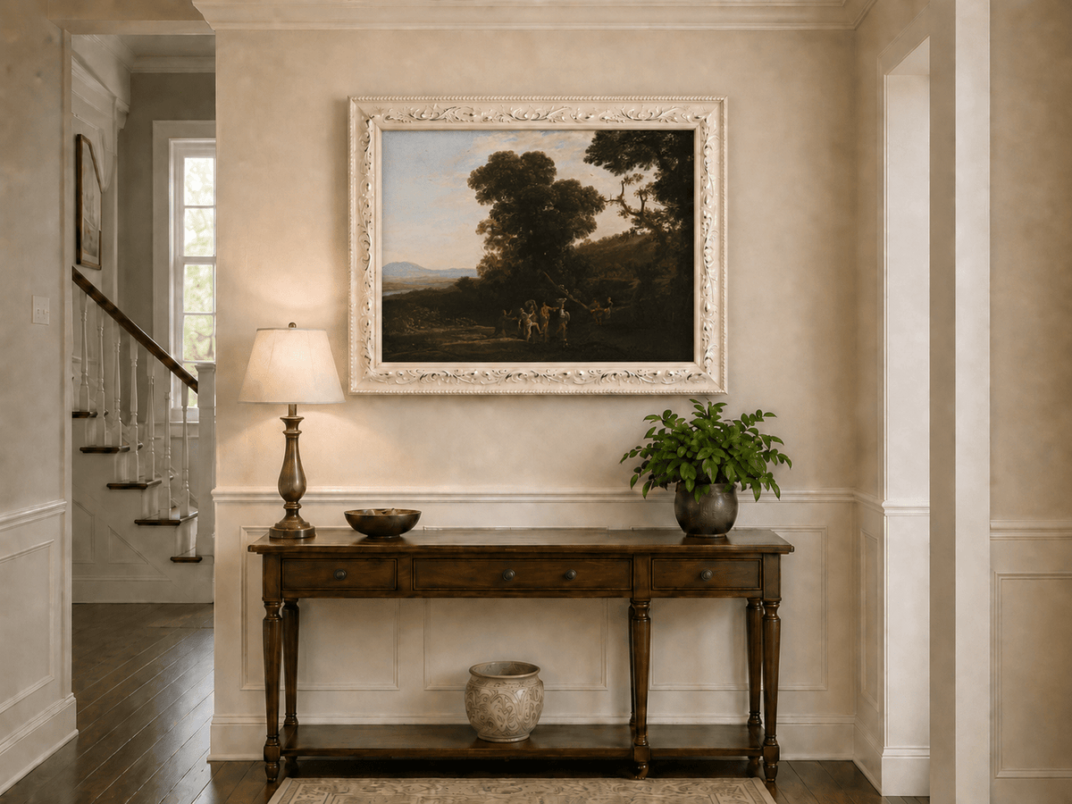 Landscape Oil Painting - Wooded Hillside with Figures Wall Art